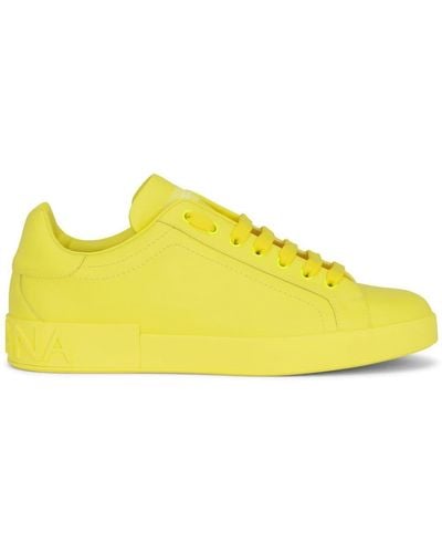 Dolce & Gabbana Portofino Leather Sneakers - Yellow
