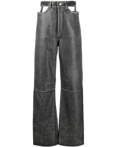 Manokhi Wide Cut-out Leather Pants - Gray