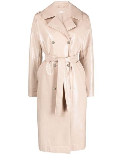 Liu Jo Patent Faux-leather Trench Coat - Natural