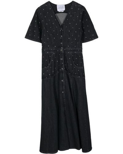 Hayley Menzies Studded Denim Drop-waist Midi Dress - Black