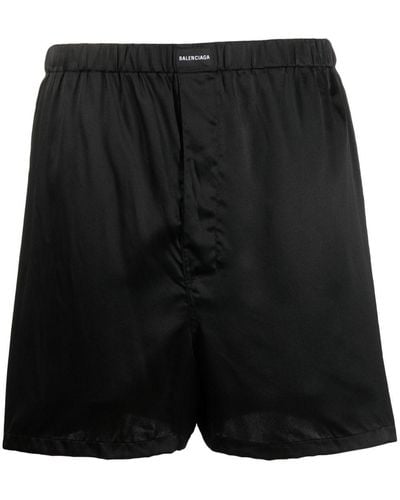 Balenciaga Logo-patch Silk Pyjama Shorts - Black