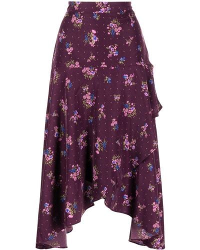 B+ AB Asymmetric Floral-print Midi Skirt - Purple
