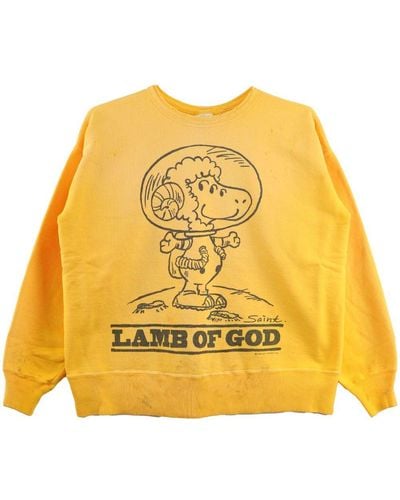 SAINT Mxxxxxx Slogan-print Cotton Sweatshirt - Yellow