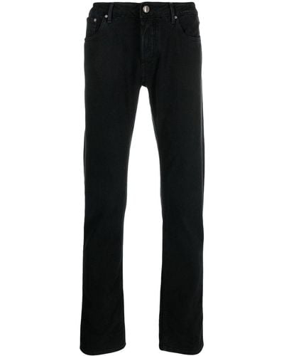 Hand Picked Embroidered-logo Slim-cut Jeans - Black