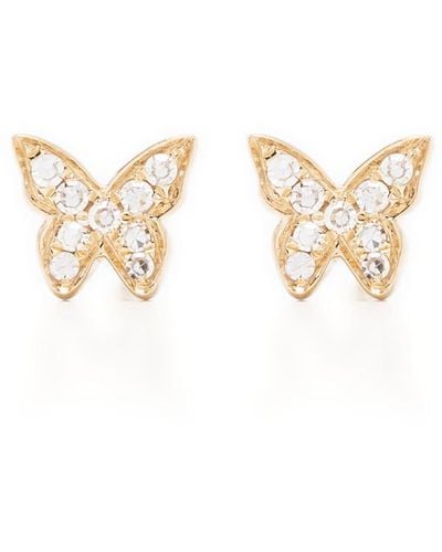 EF Collection 14kt Yellow Gold Baby Butterfly Diamond Earrings - Metallic