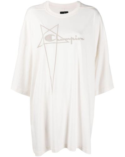 Rick Owens X Champion T-shirt Met Geborduurd Logo - Wit