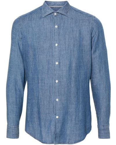 Tintoria Mattei 954 Cutaway-collar Denim Shirt - Blue