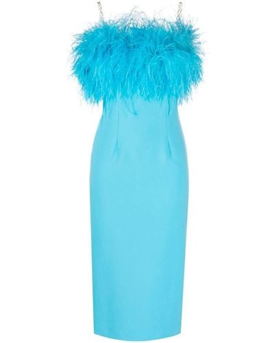 Nissa Feather-trim Midi Dress - Blue