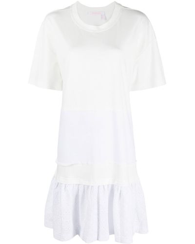 See By Chloé Vestido tipo camiseta con bordado inglés - Blanco