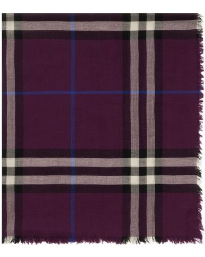 Burberry Check Wool Scarf - Purple