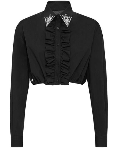 Philipp Plein Ruffled Cotton Cropped Shirt - Black