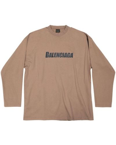 Balenciaga Langarmshirt mit Logo-Print - Natur