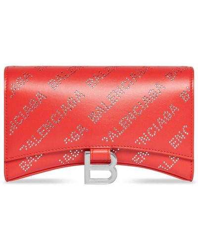Balenciaga Hourglass Leather Chain Wallet - Red
