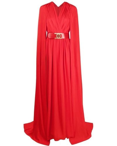Elie Saab Belted Cape-effect Silk Gown - Red