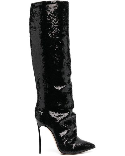 Casadei Leather Heel Boots - Black