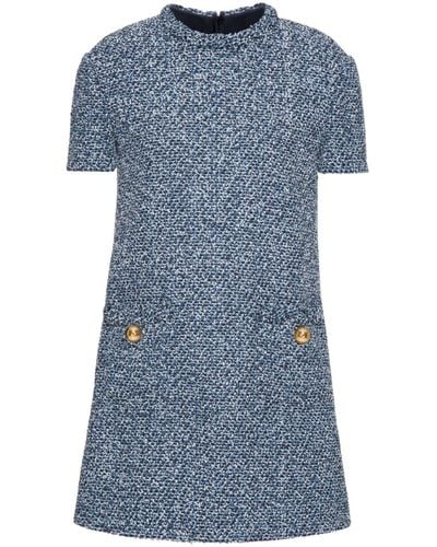 Valentino Garavani Short-sleeve Tweed Minidress - Blue