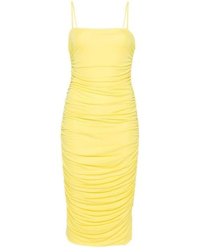 Pinko Ruched Crepe Midi Dress - Yellow
