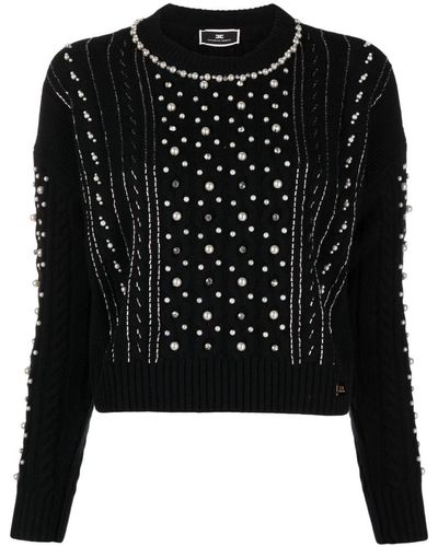 Elisabetta Franchi Pearl-embellished Wool Jumper - Black