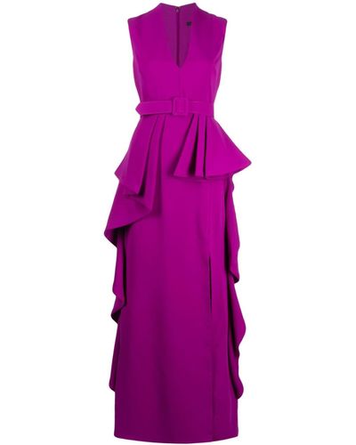 Badgley Mischka Ruffled Crepe Gown - Purple