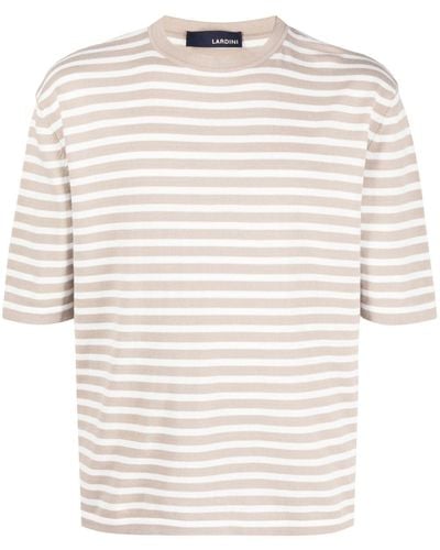 Lardini Short-sleeve Striped Sweatshirt - Natural