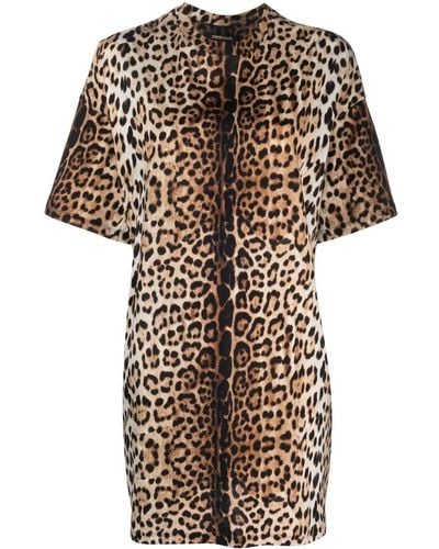 Roberto Cavalli Leopard-print Cotton Dress - Natural