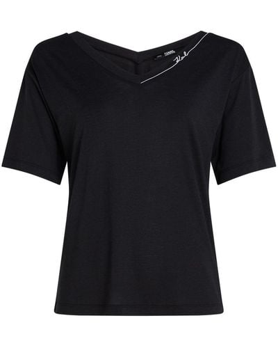 Karl Lagerfeld Signature V-neck T-shirt - Black