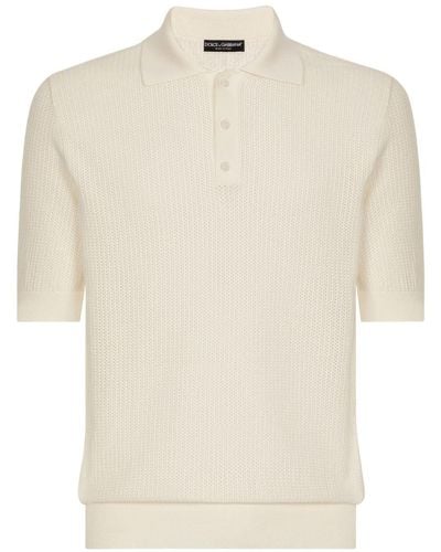 Dolce & Gabbana Logo-patch Short-sleeve Polo Shirt - Natural