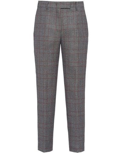 Prada Prince Of Wales-check Tailored Trousers - Grey
