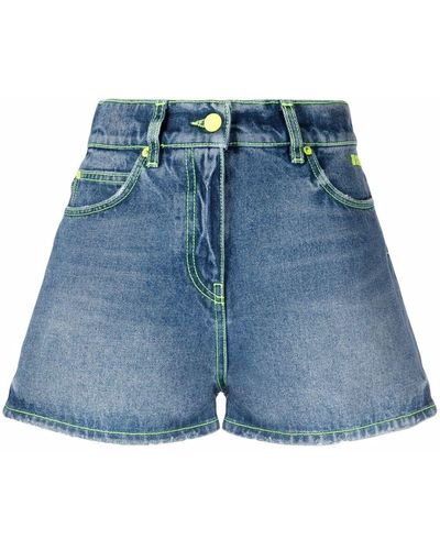 MSGM Pantalones vaqueros cortos con costuras en contraste - Azul