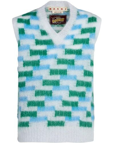 Marni V-neck Intarsia-knit Sweater Vest - Green