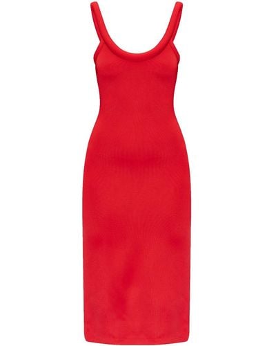 Alexander McQueen Ribbed Midi Dress - Red