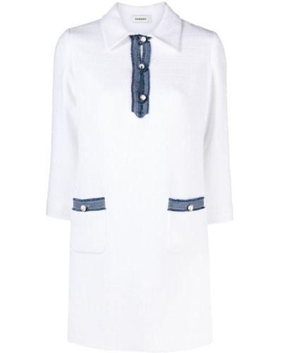 Sandro Denim-trim Tweed-textured Cotton-blend Mini Dress - White
