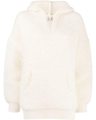 B+ AB Fleece-texture Hooded Pullover Jumper - White
