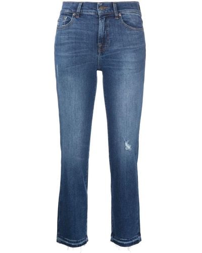 7 For All Mankind Distressed Mid-rise Cropped Jeans - Blue
