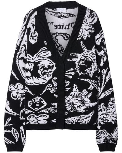 Off-White c/o Virgil Abloh Tattoo Graphic-pattern Cotton-blend Cardigan - Black