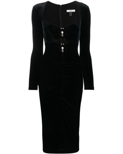 Nissa Ruched-detail Velvet-effect Dress - Black