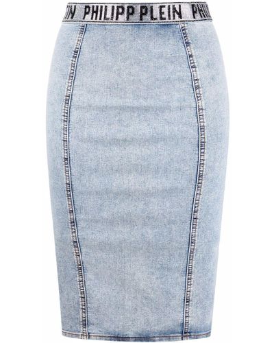 Philipp Plein Stones Denim Skirt - Blue