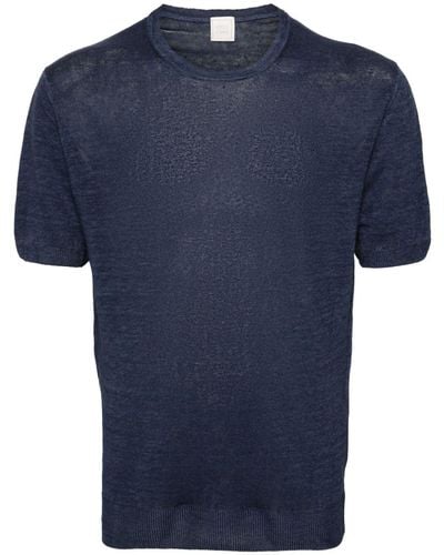 120% Lino Fein gestricktes T-Shirt aus Leinen - Blau