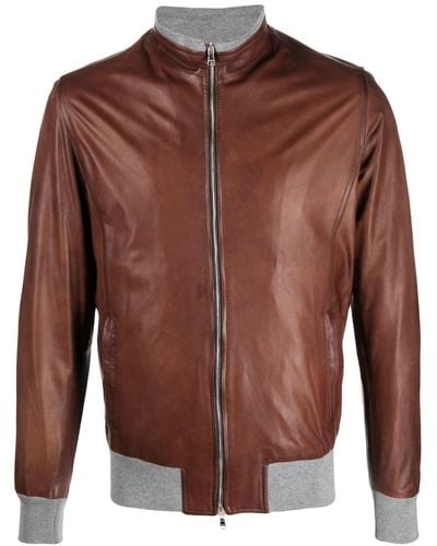 Barba Napoli Zipped-up Fastening Leather Jacket - Brown