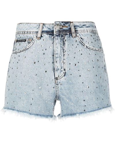 Philipp Plein Crystal Embellished Mini Shorts - Blue