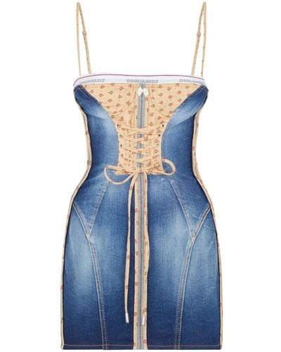 DSquared² Robe corset courte en denim - Bleu