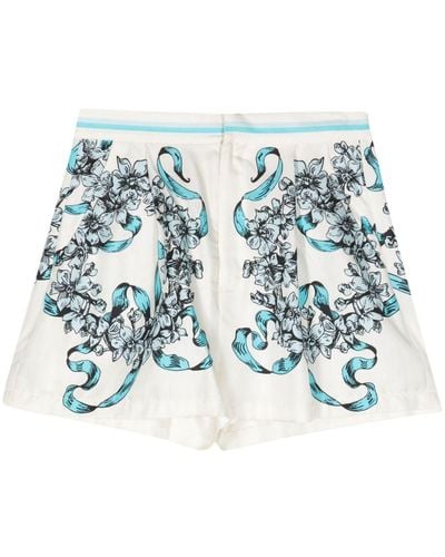 Cynthia Rowley Floral-print Silk Shorts - Blue
