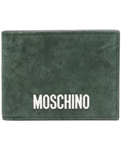 Moschino Logo-lettering Suede Bi-fold Wallet - Green