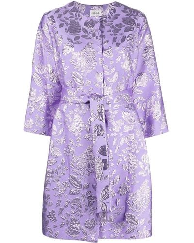 P.A.R.O.S.H. Floral Metallic-jacquard Belted Coat - Purple