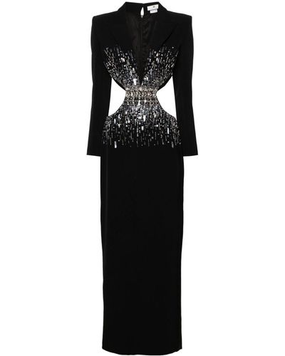 Elisabetta Franchi Vestido largo con apliques de cristal - Negro
