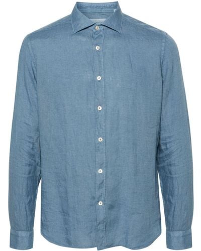 Tintoria Mattei 954 Cutaway-collar Linen Shirt - Blue