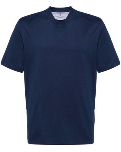 Brunello Cucinelli T-Shirt mit V-Ausschnitt - Blau