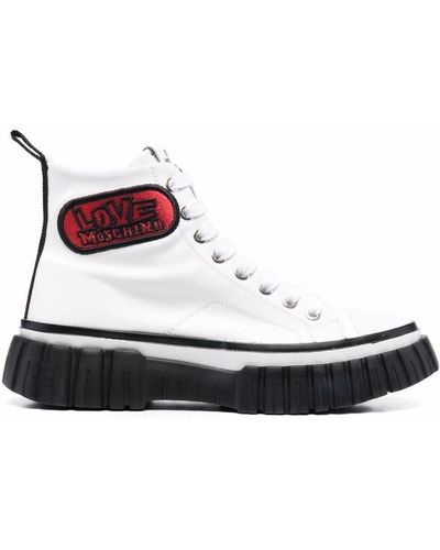 Love Moschino Logo-patch Lace-up Boots - White