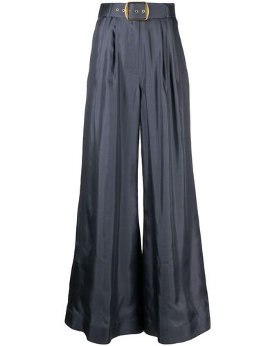 Zimmermann Lyrical Belted Wide-leg Silk Pants - Blue