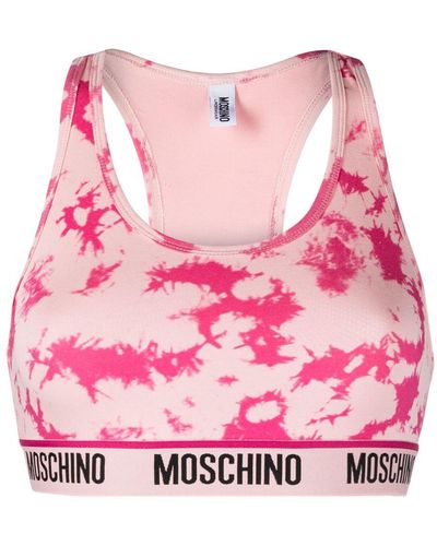 Moschino Abstract-print Logo-tape Bra - Pink